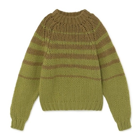 Paloma Wool Alpaca Blend Sweater Trance Green Brown Striped Chunky Pullover - Picture 2 of 10